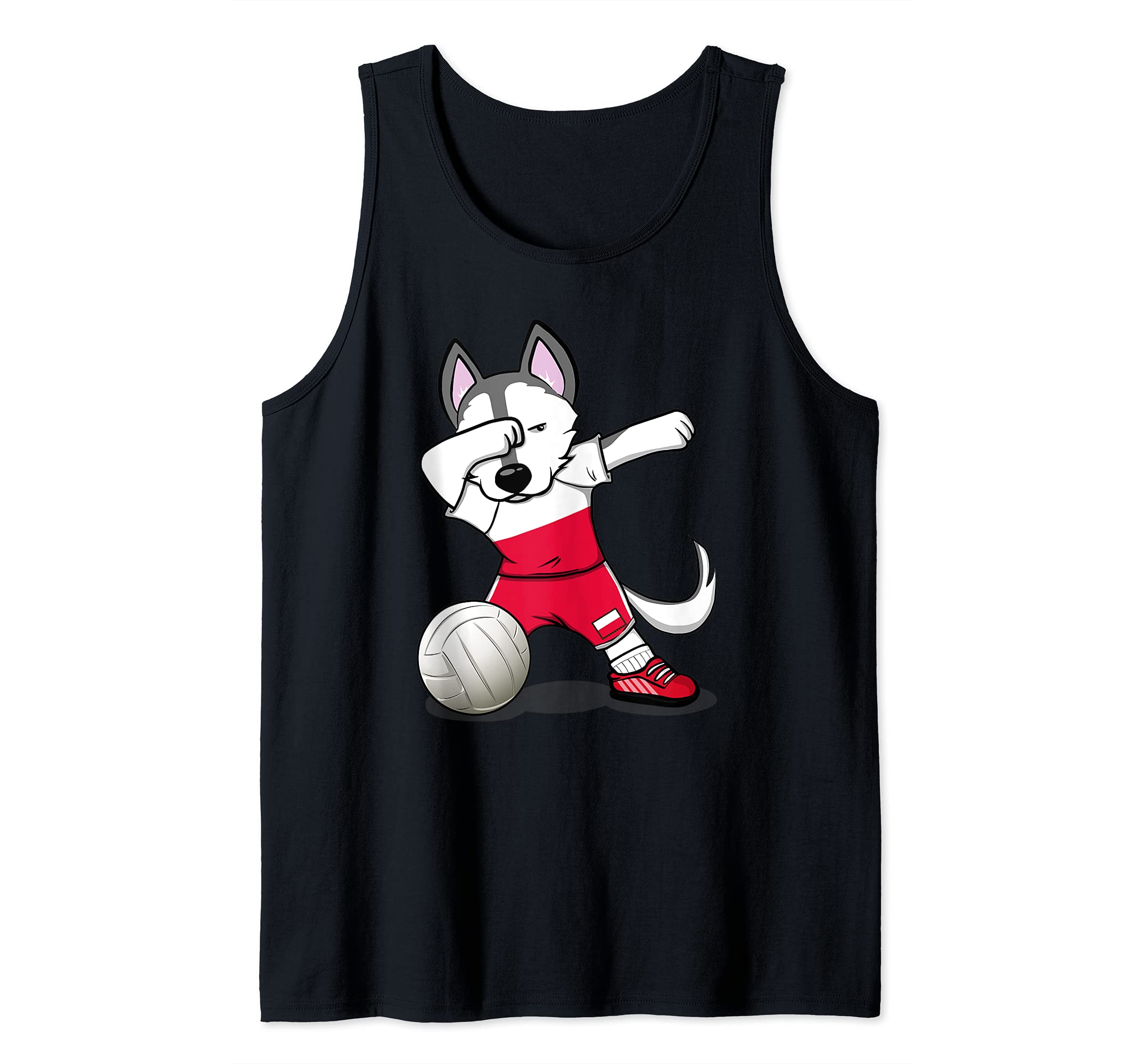 Dabbing Husky Dog Poland Volleyball Fans Jersey Polish Flag Tank Top