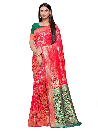 Shiv Textiles Womans Banarasi Silk Saree With UnStich Blouse(BA_45)