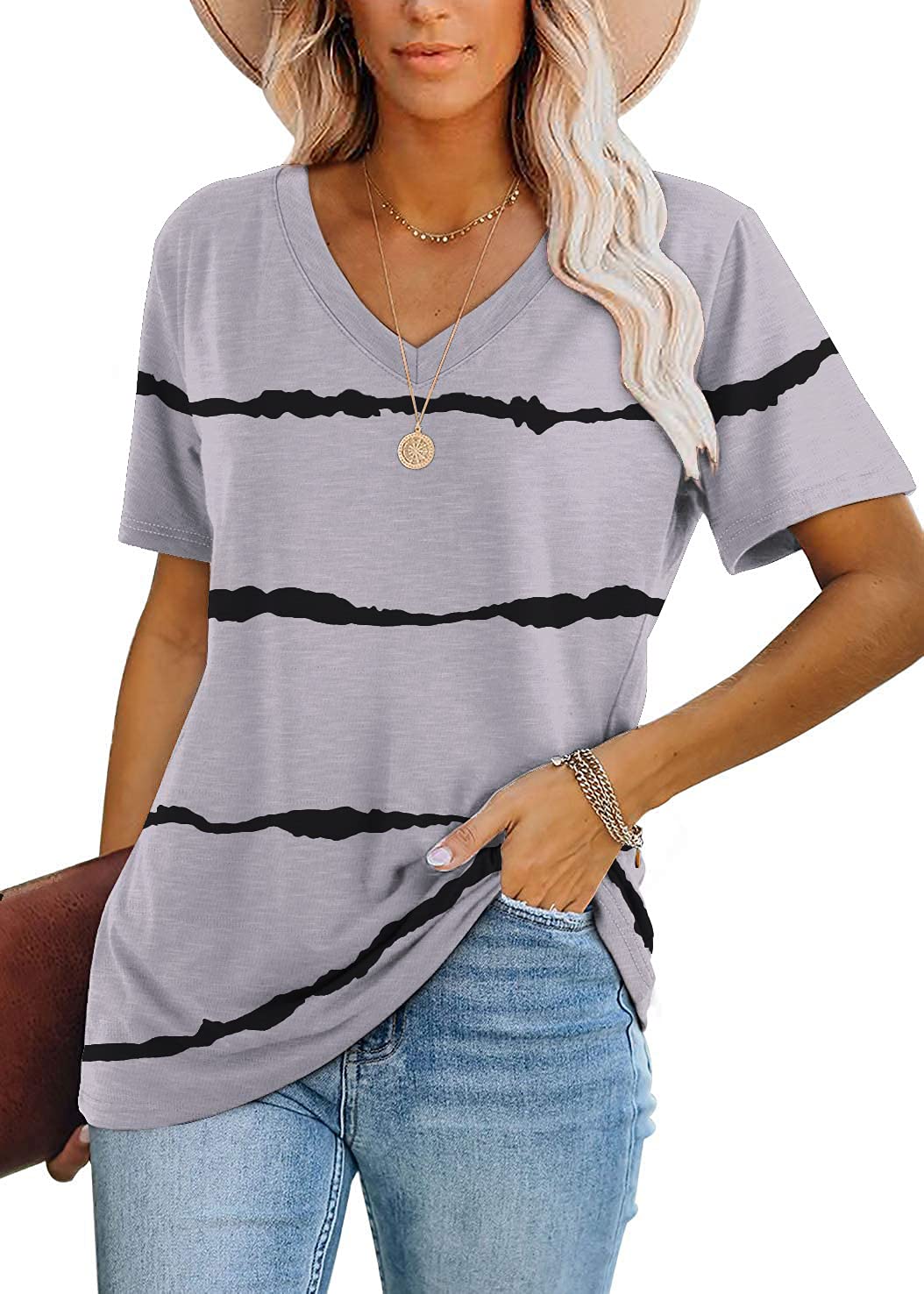 Casual V-Neck Short Sleeve T-Shirt main image 1