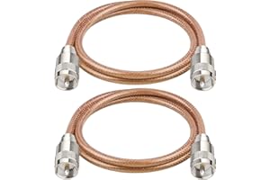 XRDS -RF 3FT 2PCS RG8X Coaxial Cable with UHF Male PL259 Connectors, Solid Copper Core, Braided Shield, CB Cable for Ham Radio, HF Radio, and Communication Devices