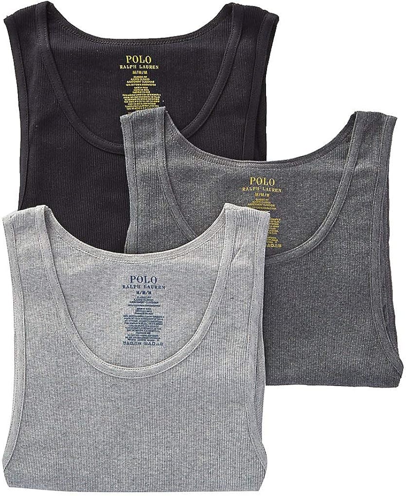 Polo Ralph Lauren Classic Fit Ribbed Tank with Moisture Wicking 100% Cotton - 3 Pack at  Men’s Clothing store