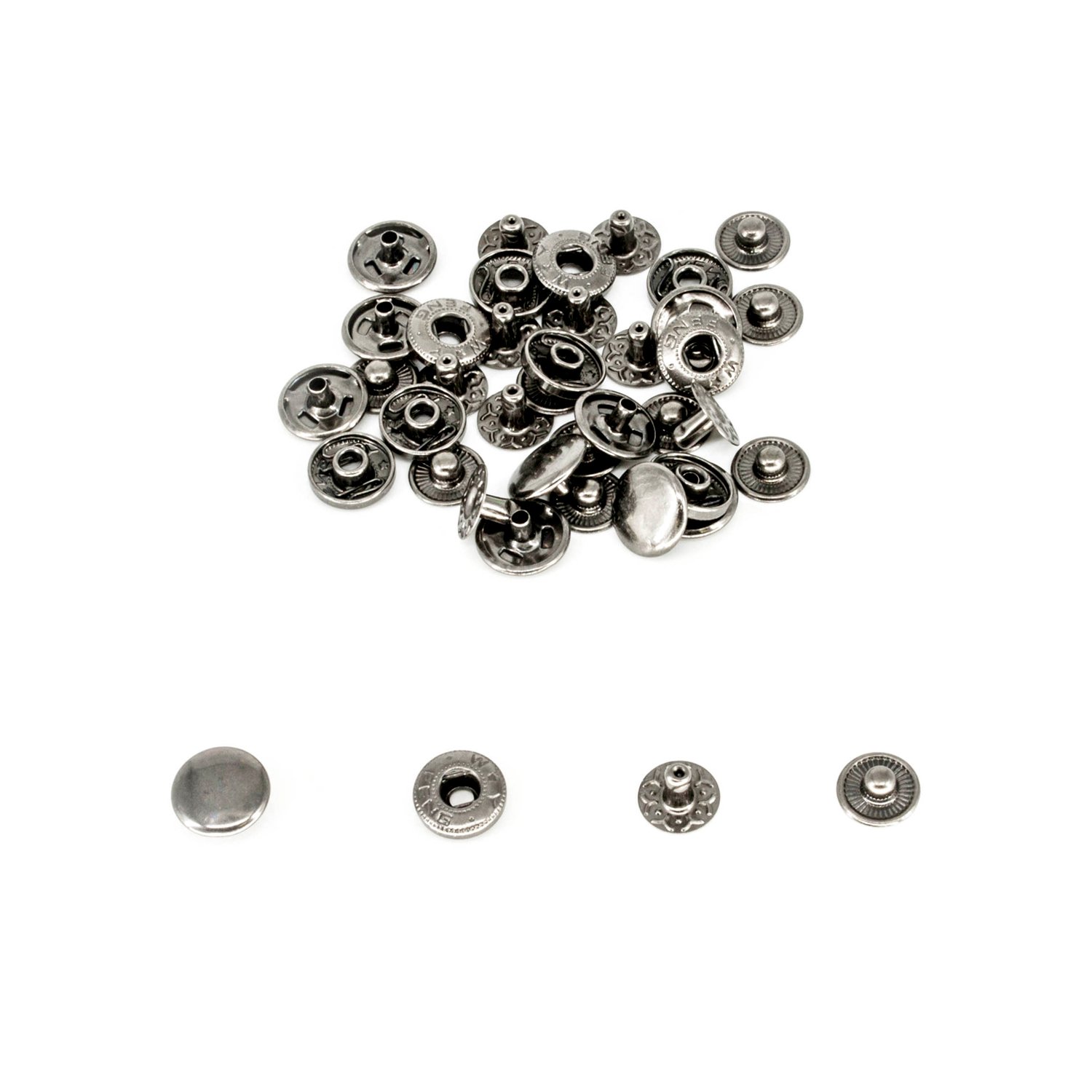 Trimming Shop Gunmetal 15mm S Spring Press Studs 4 Part, Durable and Lightweight, Metal Snap