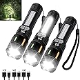 Ewenele Flashlights High Lumens Rechargeable 3 Packs, 990,000 Lumen Led Flashlight Battery Powered with 5 Light Modes, Side Light, USB C, Waterproof, Zoomable, Blue & Red Strobe, Handheld Flash Lights