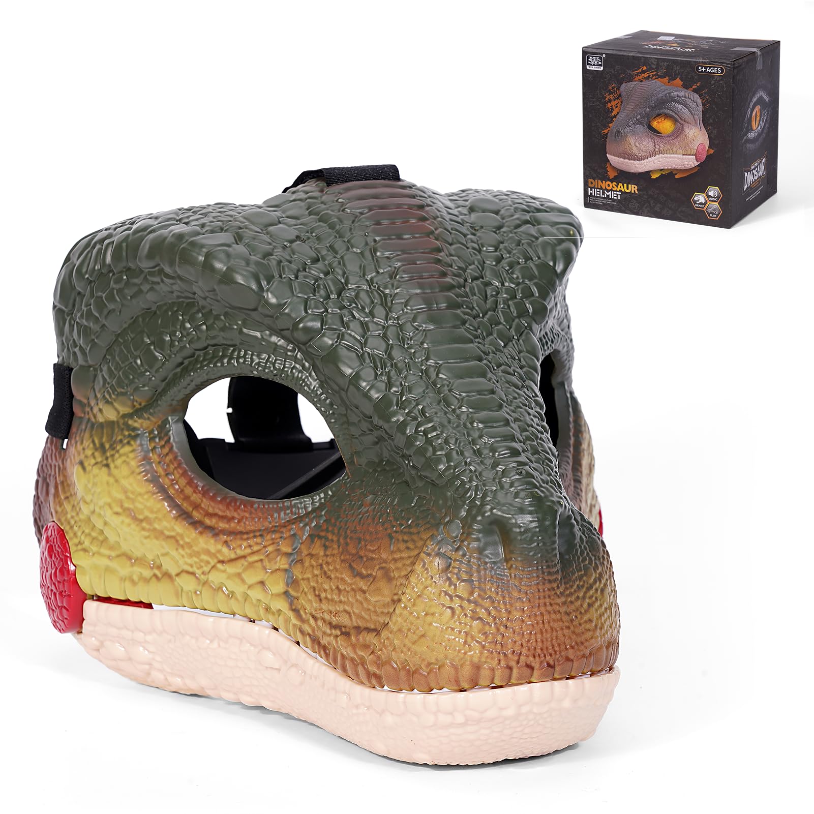 Starnearby Dinosaur Mask - Electric Velociraptor Face Mask with Moving Jaw and Sound Effect for Kids and Adults Cosplay Gift Halloween