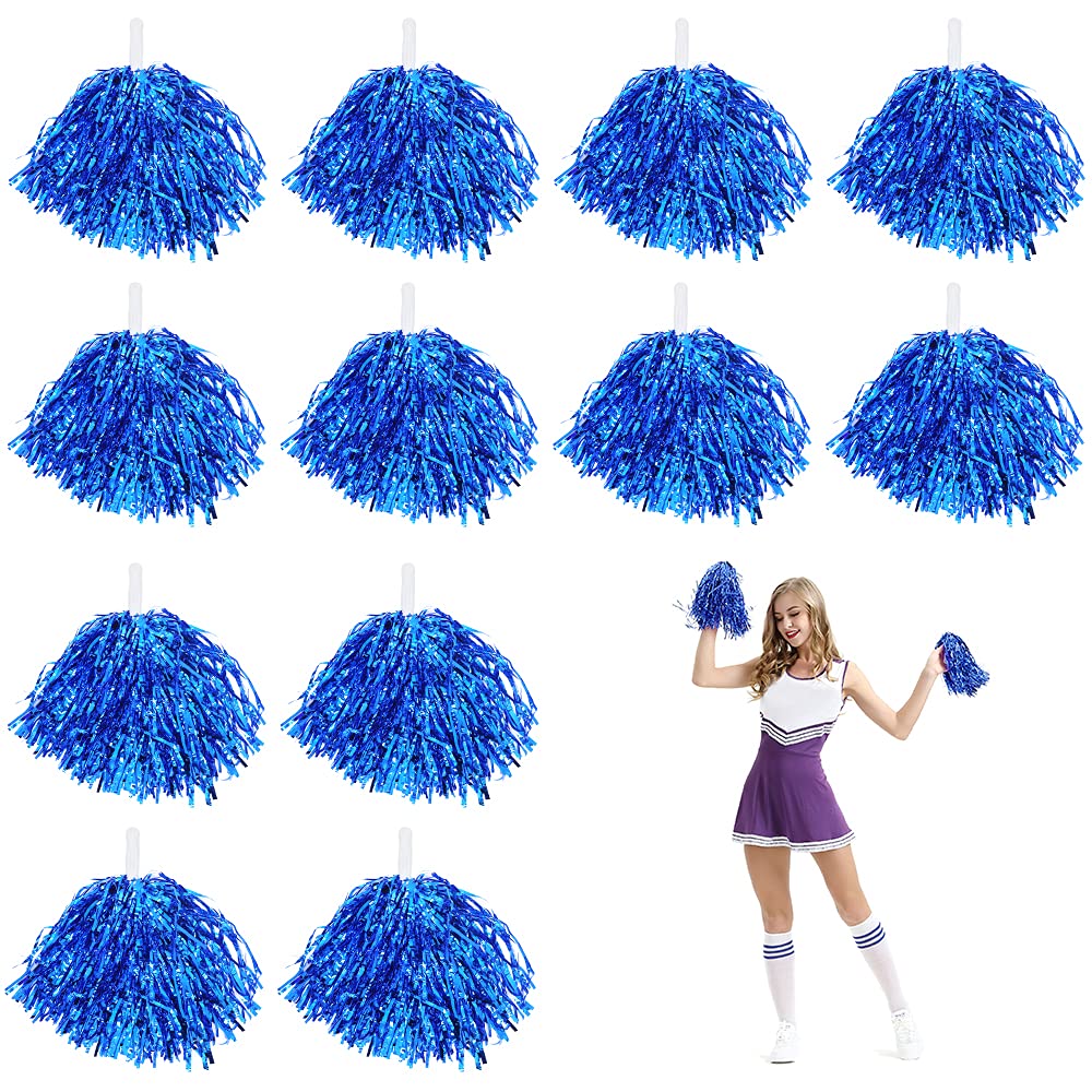 LZYMSZ 12 PCS Cheerleading Pom Poms, Metallic Cheerleading Pom Poms for Kids School Sports Games Team Spirit Cheering