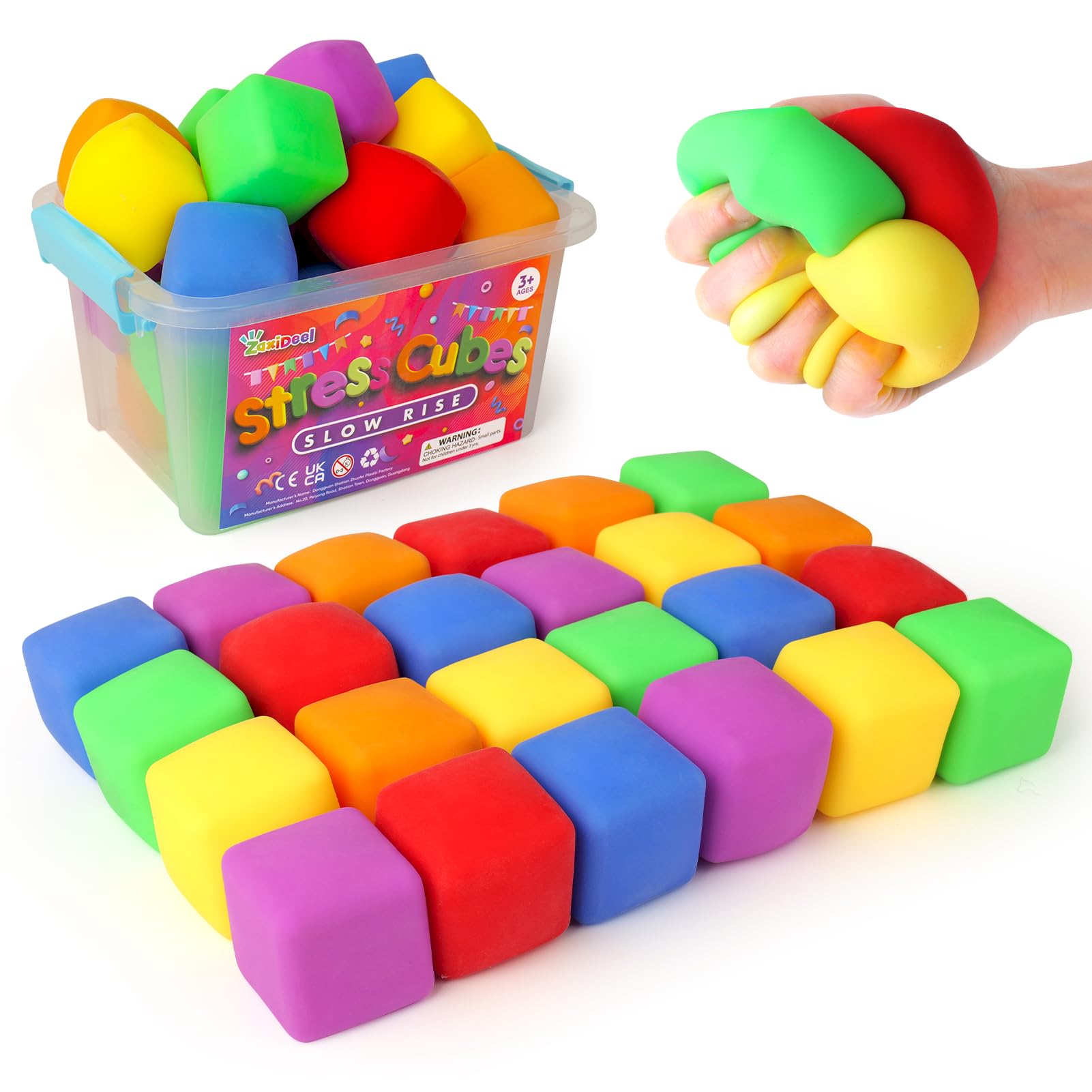 Photo 1 of 24 Pack Mini Slow Rise Stress Cube: Pull Stretch Fidget Toys for Anxiety Relief, Dough Squishy Toys Bulk for Kids, Classroom Prize Box Toys, Fidgets for Classroom, Hand Therapy Sensory Squishy Ball