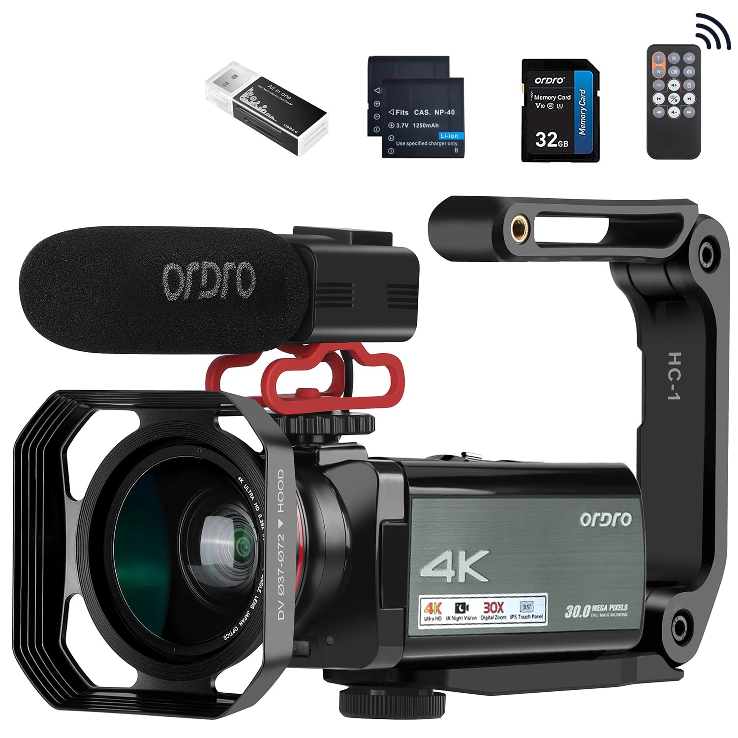 ORDRO Camcorder 4K with IR Night Vision Video Camera 30X Digital Zoom 3.5" Touchscreen Wifi Vlogging Camera for YouTube