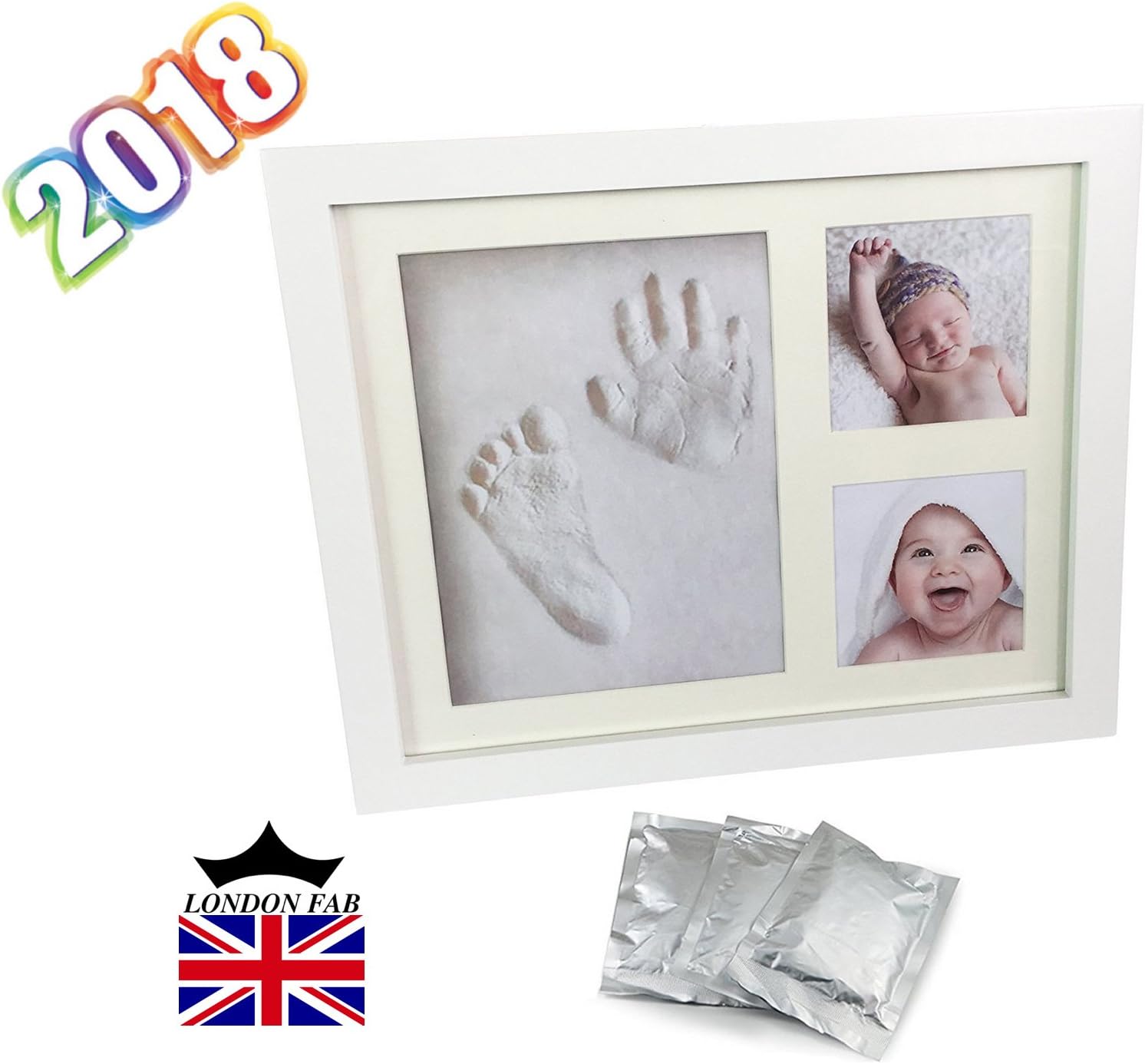 Baby Hand and Footprint Picture Frame KIT. Perfect Gifts, Memorable Keepsakes Decorations for Room Wall Or Table Decor, Premium Clay & Real Wood Frame