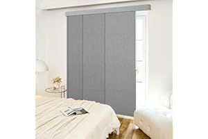 Heefen Adjustable Panel Track Blinds Blackout Vertical Blinds with Valance, Sliding Glass Door Blinds, Room Dividers, Retractable Track from 42" to 74" W, Trimmable Panel Up to 96" H (Light Grey)