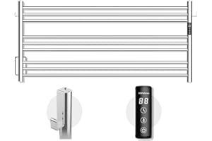 K&KALONZO Towel Warmer for Bathroom, Wall-Mounted 9-Bar Heated Towel Rack with Built-in Timer, Waterproof Electric Towel Heater, Support Plug-in and Hardwired, Polished, EL13L