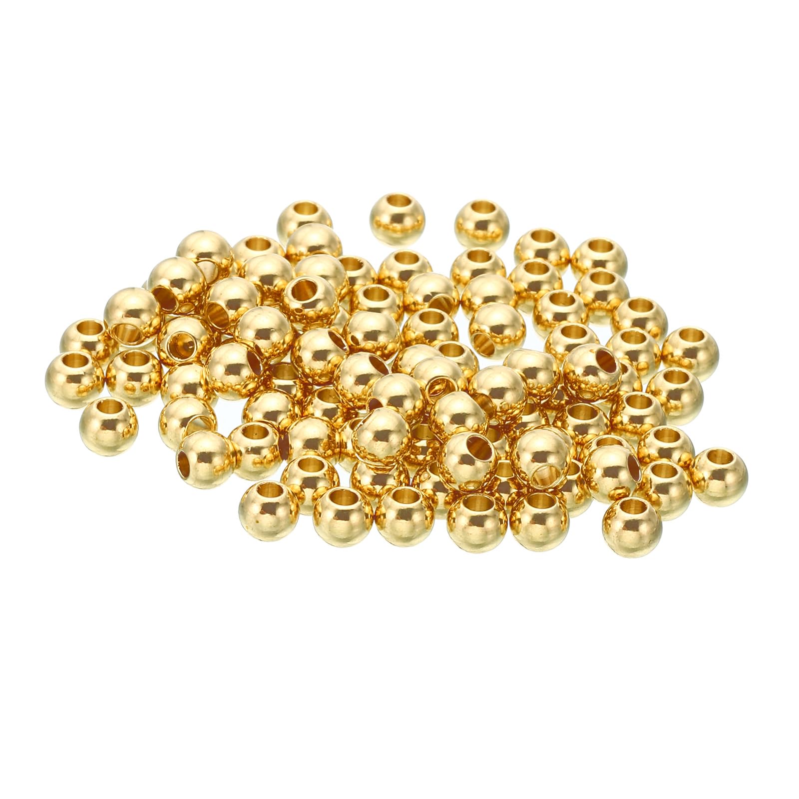 PATIKIL Brass Loose Balls, 100 Pcs 5mm OD 2mm ID Smooth Round Spacer Beads for Craft Metal Seamless Ball Beads for Bracelet Necklace Jewelry Making, Golden
