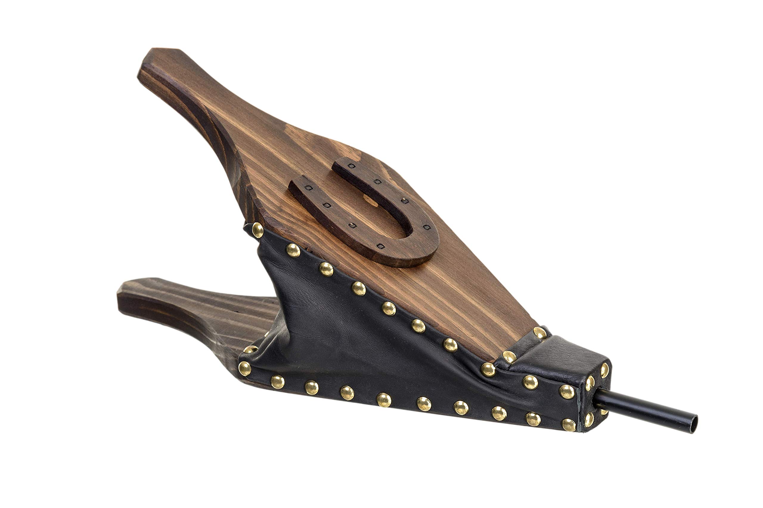 Premium Fireplace Bellows 46 cmx15cm, Black Leather, 3D Carved Horseshoe, Tool for Wood Stove, Great Tool for Firepit, BBQ, Camping, Real Leather, Hand Made fire Blower, Perfect Gift