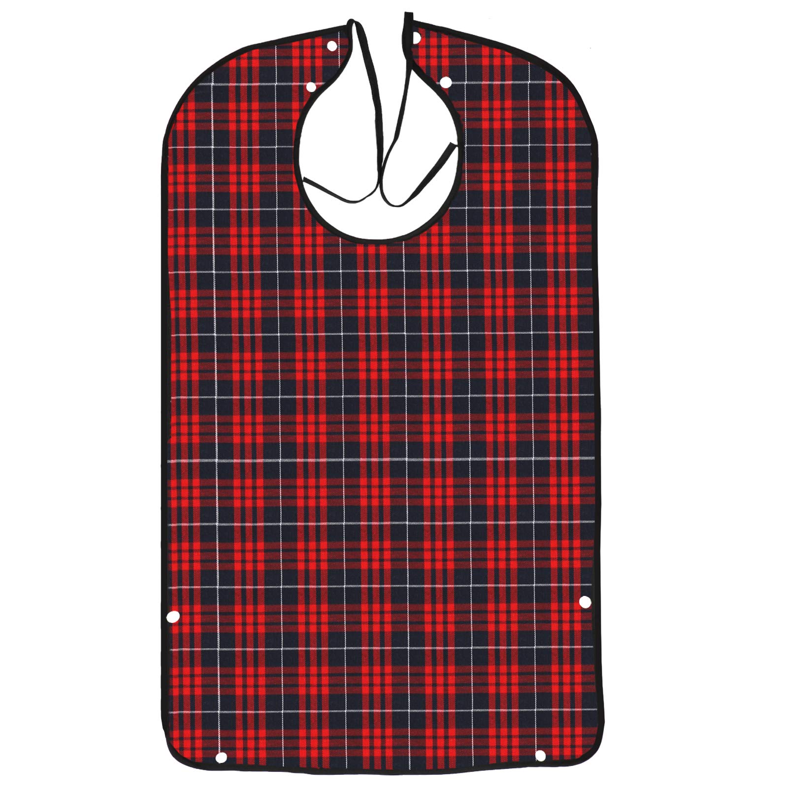 AIEX Adult Bibs, Waterproof Bibs Protector Clothes Washable with Crumb Catcher for Elderly Men Women (Red+Black)