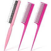 Patelai 3 Pcs Hair Teasing Combs Boar Bristle Brush Triple Tooth,Pink | For Women Backcombing Volume, Fine Tooth Sectioning Curly Thick Wet Hair, Rat Tail Handle Precise Parting, Salon Use