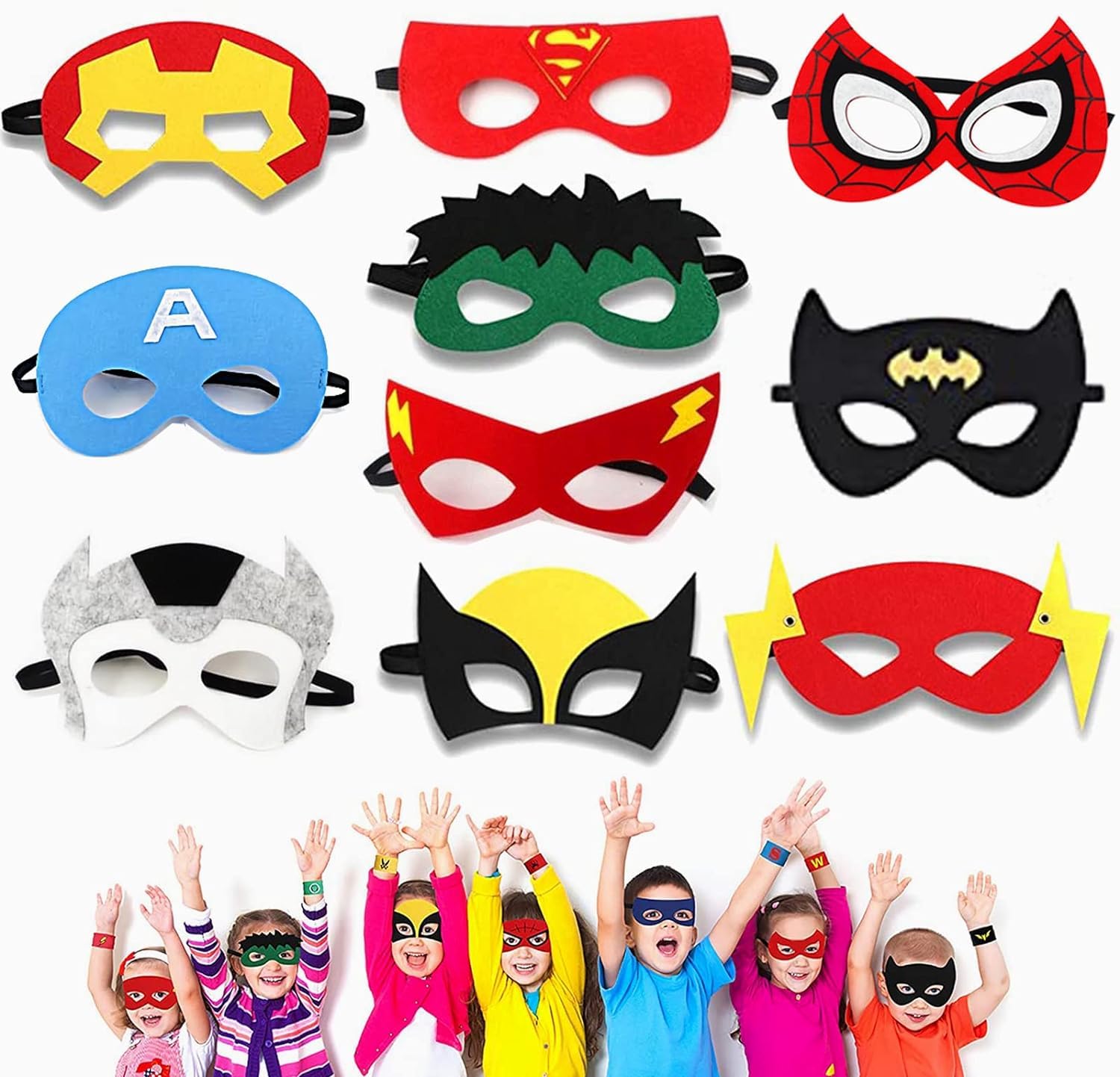 NIWWIN Felt Masks,Screen Superhero Role Play, Party Masks for Kids Birthday, Halloween dress-up Party Supplies - Adjustable Sizes, Felt Masks (Hero series)