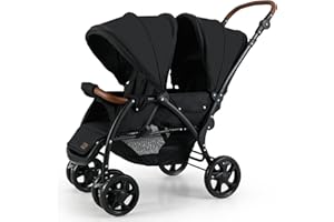 INFANS Double Stroller, Foldable Baby Tandem Stroller with Djustable Backrest Canopy Footrest, 5-Point Harness, Storage Basket, Convertible Compact Twin Stroller for Infants and Toddlers