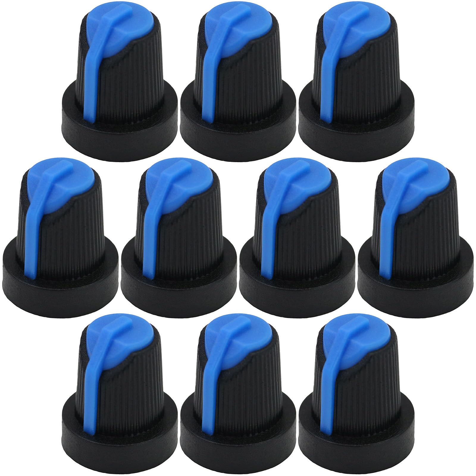 6mm Splined Hole AG5 Black Body Plastic Colour Indicator Control Knob Pack of 10 (Blue)