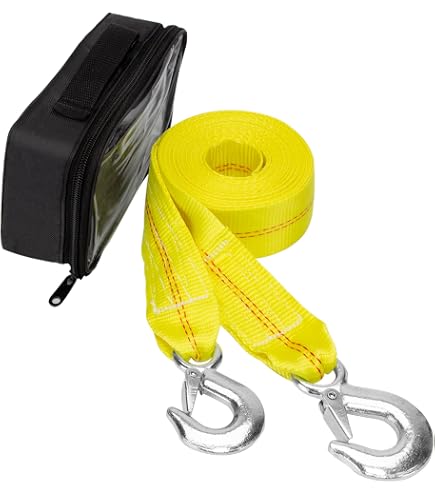 Heavy Duty Tow Strap – 2" X 20 Ft, 15,000 Lbs Capacity, With Metal Hooks For Cars, Trailers & Farm Use