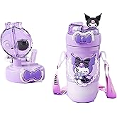 Kuromi Stainless Steel Insulated Water Bottle (Spout & Straw) with Strap 520ml