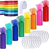 Supla 8 Colors Rainbow Tulle Rolls Tulle Netting Fabric Spool in 6" Wide 25 Yard/roll and 8 Colors Satin Roll Satin Ribbons i