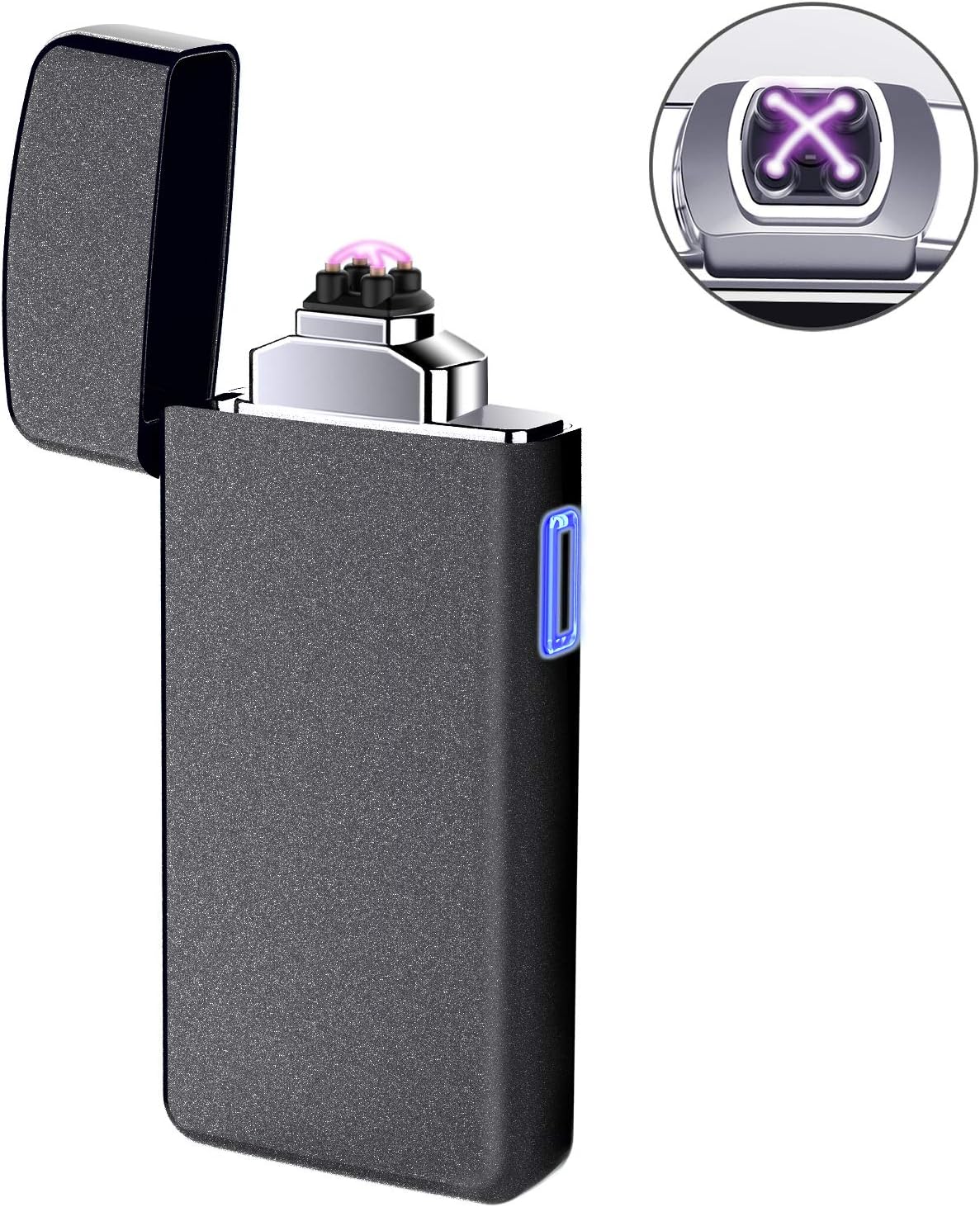 Upgraded Lighter, Electric Lighter USB Rechargeable Dual Arc Lighter Windproof Flameless Plasma Lighter for Fire, Cigarette, Pipes (Matte Black) …