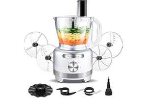 Homtone 16 Cup Food Processor, French-Fry-Cutter Food Processors, 9 Functions 7 Blades for Shredding, Slicing, Doughing, Emul