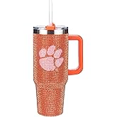 The Memory Company Officially Licensed NCAA 40oz Rhinestone-Embellished Game Day Tumbler, Stainless Steel Sports Water Bottle with Lid & Straw, Vacuum Insulated, For Hot & Cold Drinks