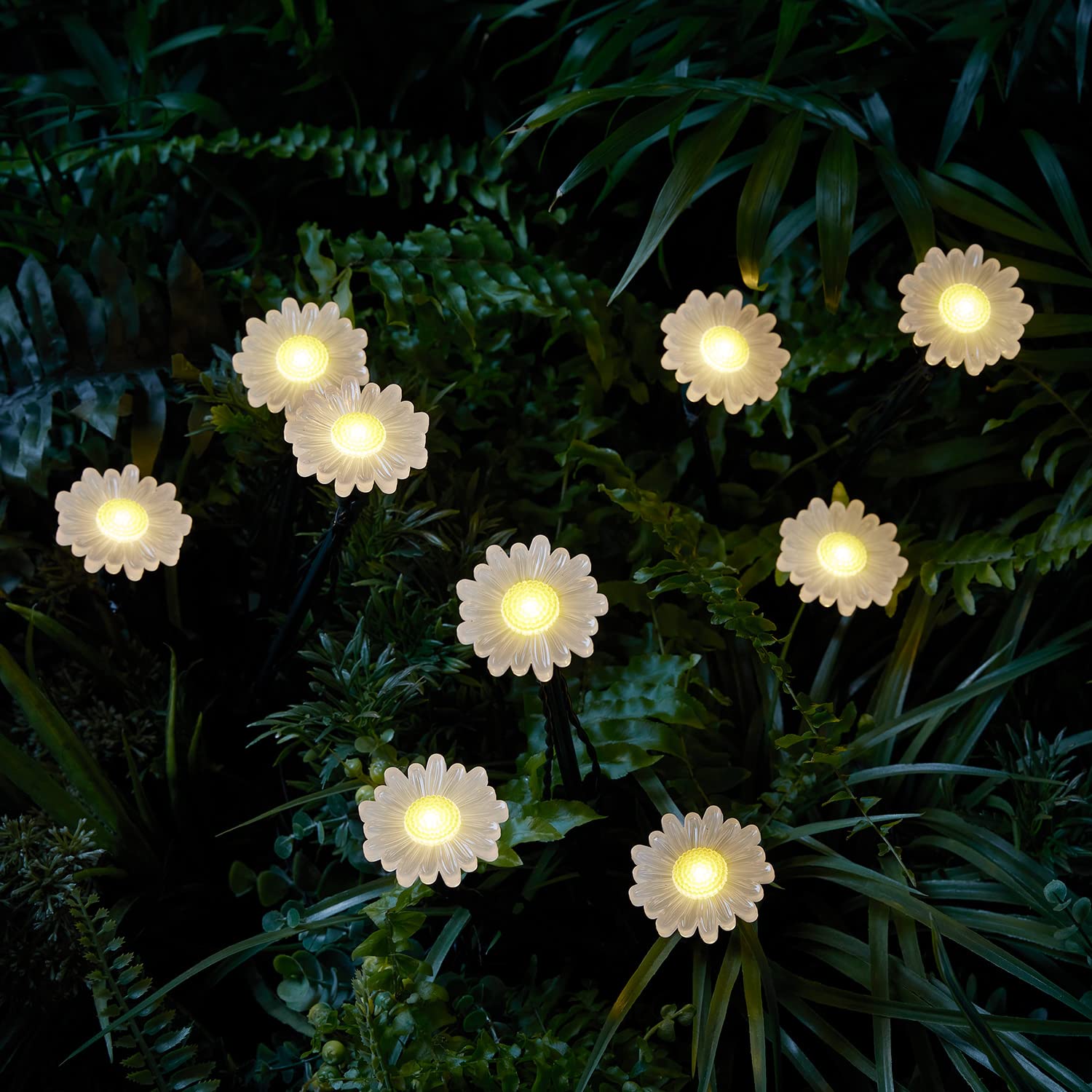 Lights4fun Set of 9 Solar Powered Daisy Flower Outdoor IP44 Waterproof Decorative Garden Pathway LED Stake Lights 20cm