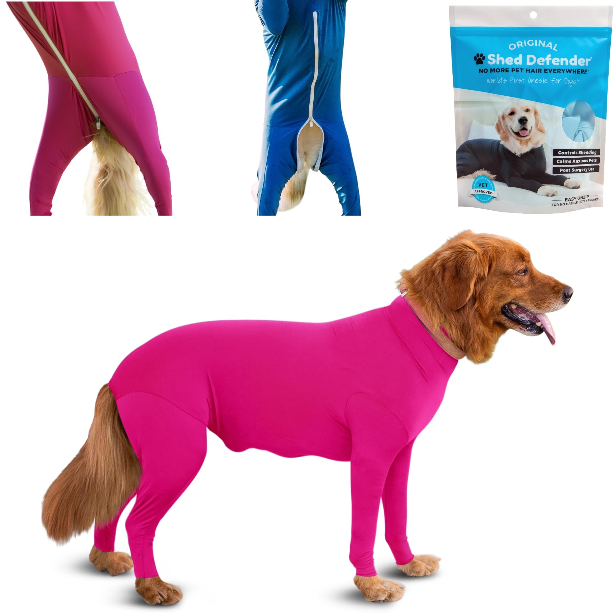 Shed Defender Bodysuit for Dogs - Original Dog Onesie Shedding Shirt - Seen on Shark Tank - Contains Dog Hair, Anxiety Calming Surgery Recovery Suit - Vet Approved