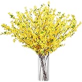 MHMJON 10PCS 34.65'' Artificial Forsythia Branches Yellow Flowers Fake Forsythia Blossom Long Stems Fake Winter Jasmine Cemetery Flowers for Home Table Wedding Graveyard Indoor Outdoor Decor