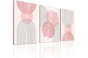 Kollcolor Boho Wall Art Set Of 3, Medieval Modern Printmaking, Frame Neutral Abstract Geometric Printmaking, Pink Canvas Artw