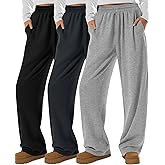 Neer 3 Pack Womens Wide Leg Sweatpants Elastic High Waisted Baggy Long Pant Casual Lounge Yoga Drawstring Jogger with Pockets