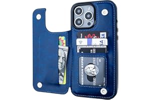 OT ONETOP ONETOP Compatible with iPhone 16 Pro Max Wallet Case with Card Holder, PU Leather Kickstand Card Slots Case, Double Magnetic Clasp and Durable Shockproof Cover 6.9 Inch (Blue)