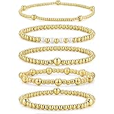 M MOOHAM Gold Beaded Bracelets for Women - Dainty 14K Gold Plated Beaded Ball Pearl Cross Bracelet Set Stack Stretch Bracelet for Women Trendy Non Tarnish Adjustable Jewelry Gifts