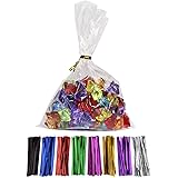 100 Pcs 7 in x 5 in(1.4mil.) Clear Flat Cello Cellophane Treat Bags Good for Bakery, Cookies, Candies ,Dessert with random co