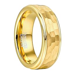 NUNCAD Gold Hammered Tungsten Carbide Ring for Men