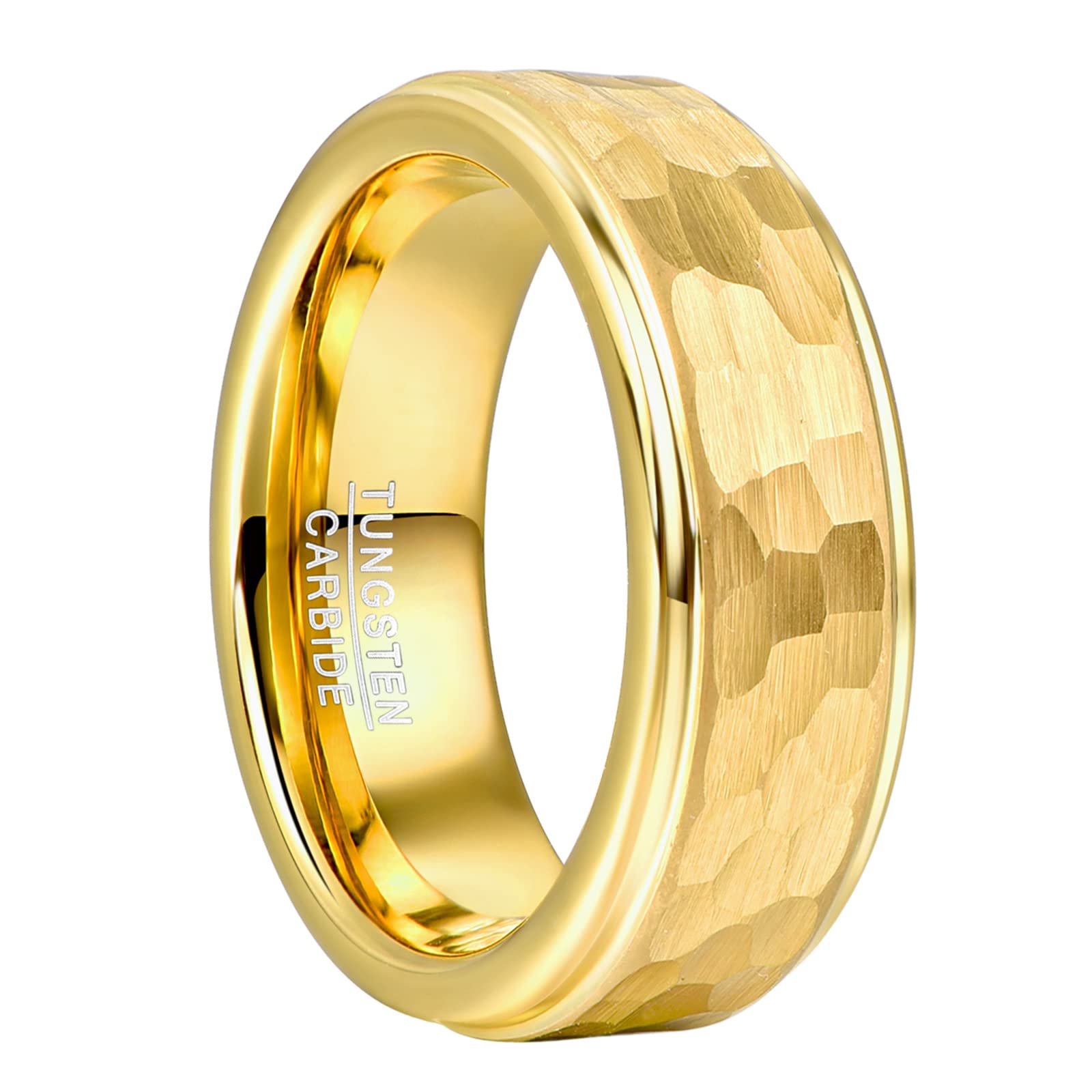 NUNCAD Gold Hammered Tungsten Carbide Ring for Men