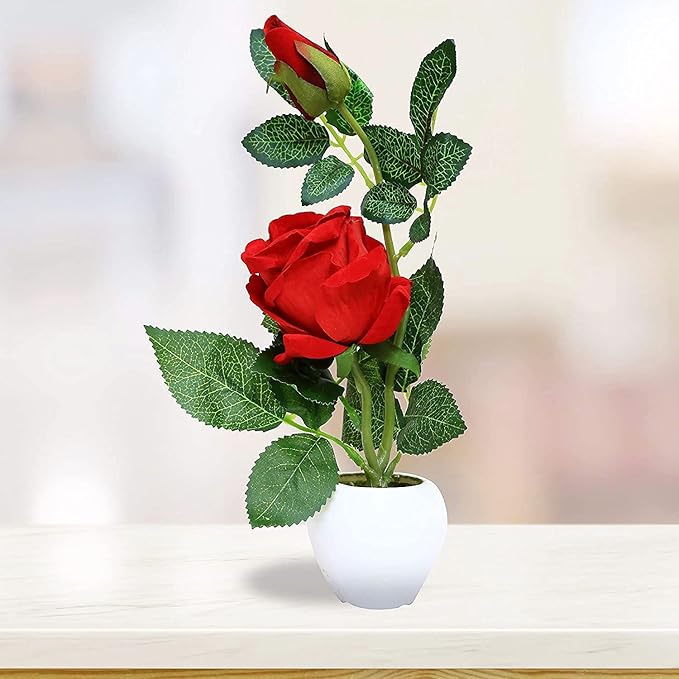 Buy ENGARY® Artificial Rose Flower Plastic with Pot (Red, 1 Piece