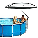 Above Ground Pool Umbrella 7.9 FT, UPF 50+ Sun Protection, 360&deg; Rotating &amp; Tilt Adjustable, Rust-Resistant Stainless Steel Clamp, with Ground Stake &amp; Carry Bag, Outdoor Umbrella for Patio, Beach, Camping &ndash; White