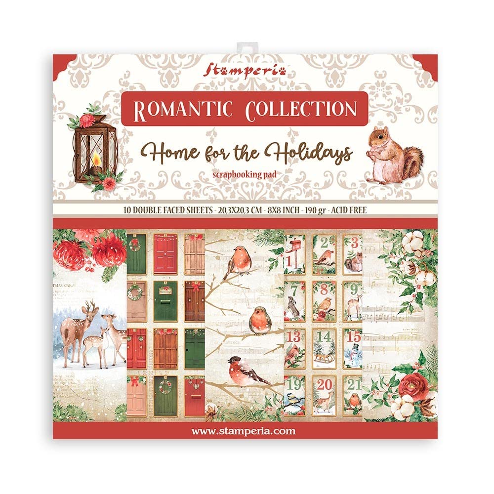 Stamperia International Mini Scrapbooking Pad-Romantic-Home for The Holidays, Multicoloured, 8 x 8 inches