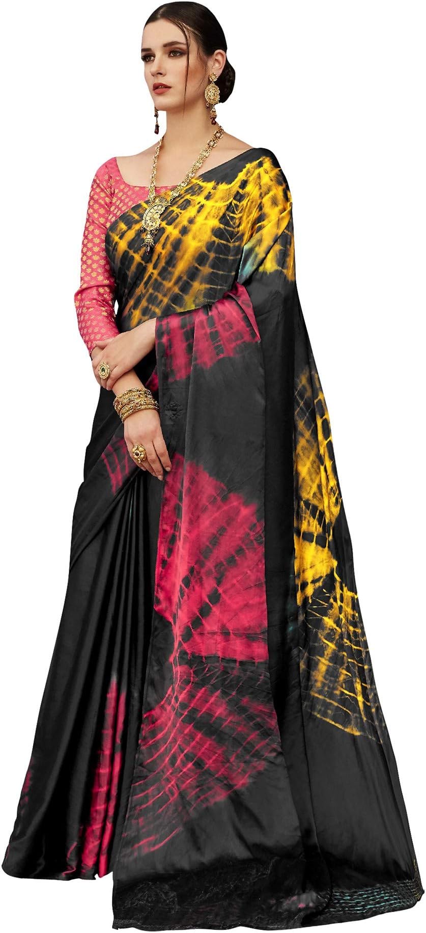 Women's Nylon Satin Party Wear Saree With Blouse Piece