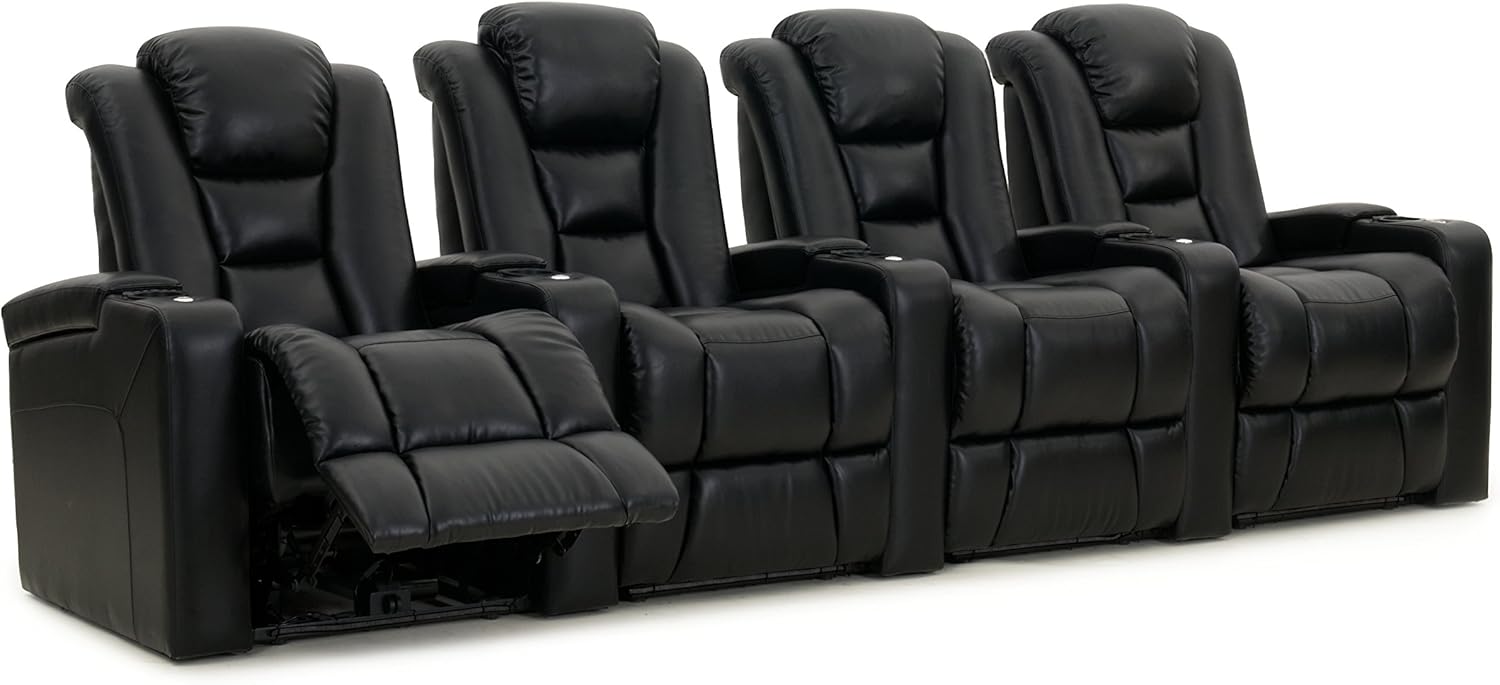 Octane Seating Mega XL950 Home Theater Seats - Black Bonded Leather - Power Recline - Row of 4: Furniture & Decor