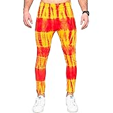 Wrestler Hogan Red and Yellow Tie-Dye Wrestling Legging Tights Pants for Halloween and Cosplay