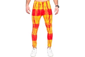 COSTUME AGENT Wrestler Hogan Red and Yellow Tie-Dye Wrestling Legging Tights Pants for Halloween and Cosplay