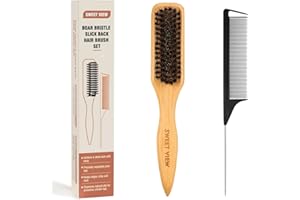 SWEET VIEW Boar Bristle Slick Back Hair Brush for Smooth Flyaways, Frizz, Sleek Ponytail, Buns and Edge Baby Hair, Teasing | 