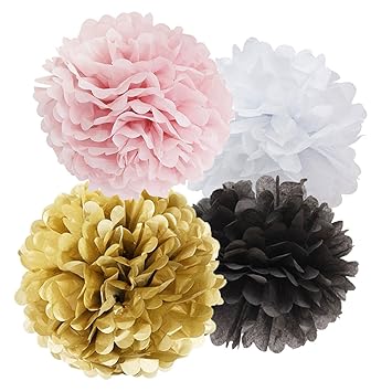 16pcs Tissue Paper Pom Pom White Pink Gold Black Paper Flower Ball
