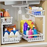 2Pcs Under Sink Organizer, Adjustable Under Sink Organizers and Storage, 2-Tier Pull Out Under Kitchen Sink Organizer, Sliding Out Metal Under Bathroom Sink Organizer for Kitchen Pantry White