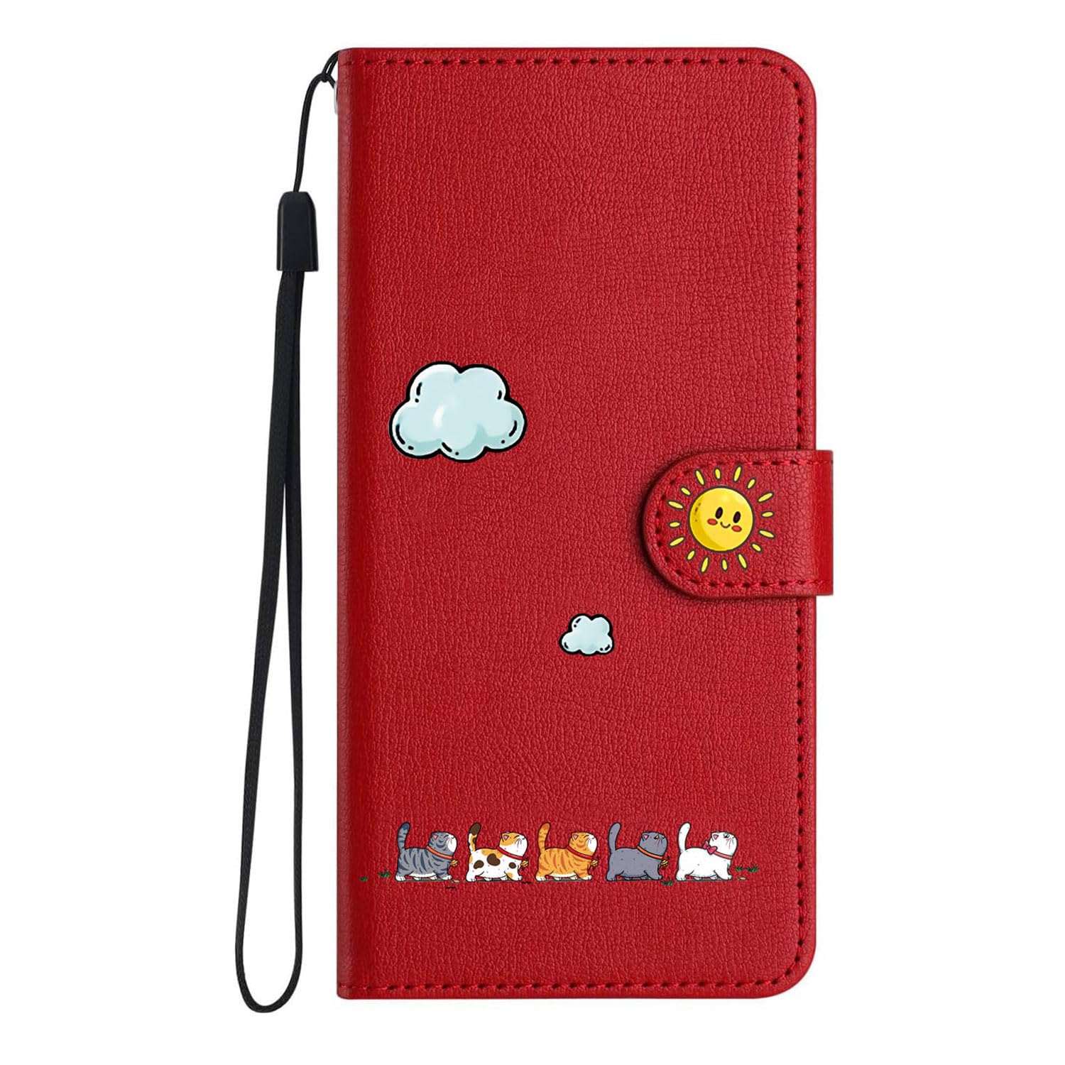 FALUWONRU Case for iPhone 13,Colorful Cute Cats Leather Flip Phone Case Wallet Cover with Creative Magnetic Protective Shockproof TPU Shell,Kickstand,Card Slots - Red