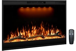 Dreamflame Electric Fireplace Inserts 36inches Wide, Recessed in Wall Fireplace Heater w/Remote Control, 3 Colors Led Top Light& Realistic Flame w/ 5 Brightness, Thermostat, 750W/1500W, Black