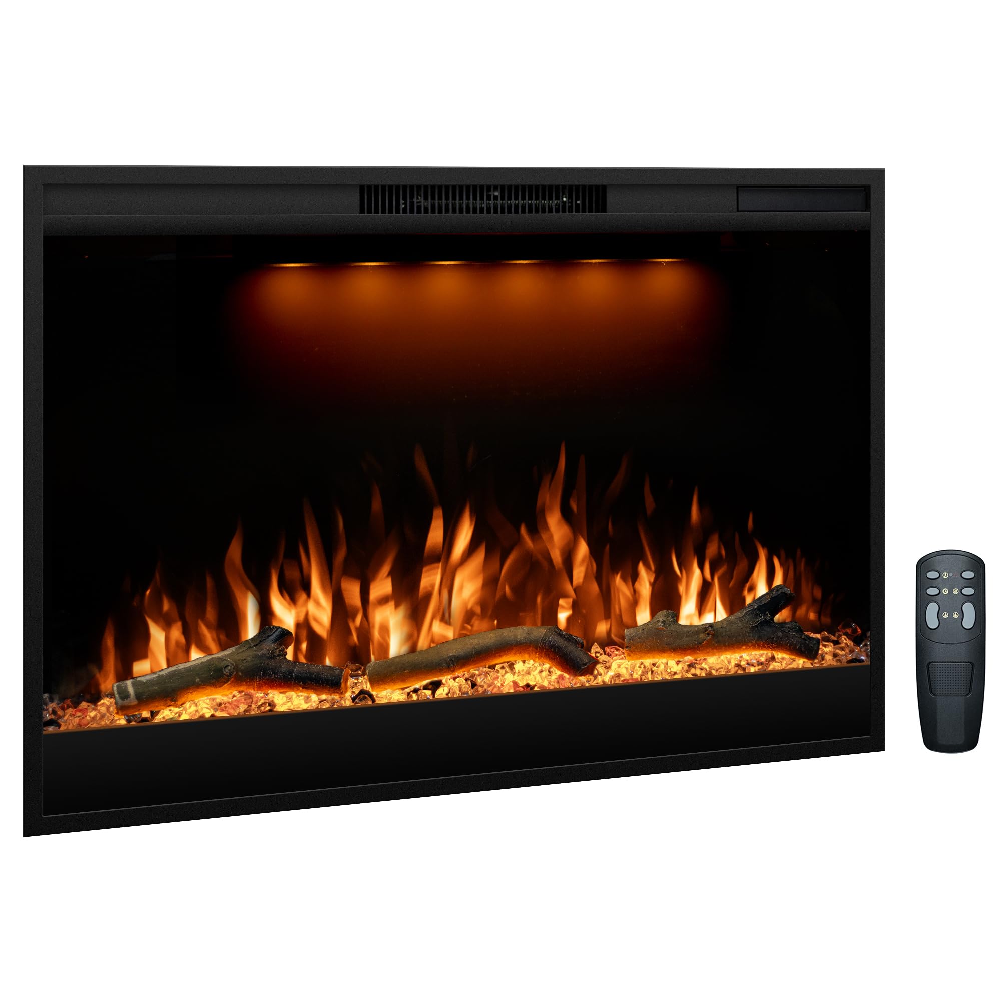 Photo 1 of Dreamflame Electric Fireplace Inserts 36inches Wide, Recessed in Wall Fireplace Heater w/Remote Control, 3 Colors Led Top Light& Realistic Flame w/ 5 Brightness, Thermostat, 750W/1500W, Black
